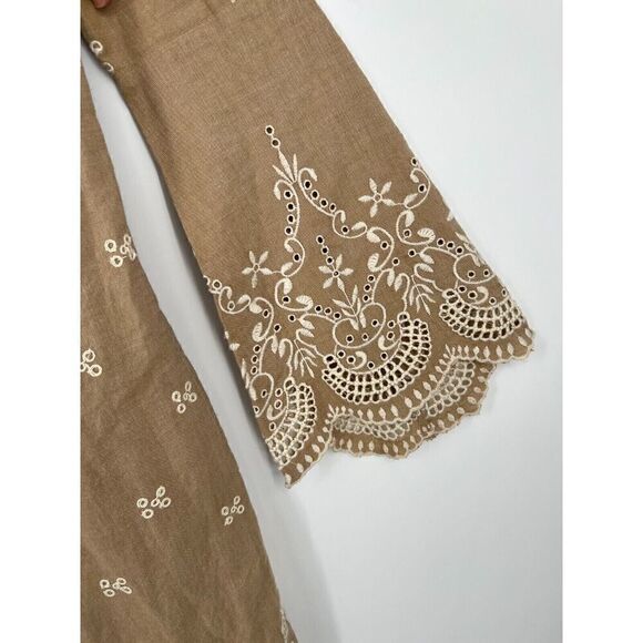 Sundance Catalog Women's 2 Beige Tan Cotton Shift Dress Embroidered Boho Bell - Picture 3 of 5